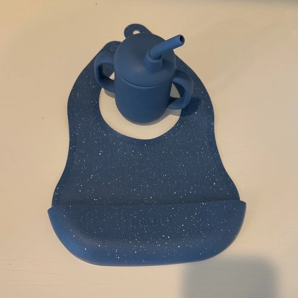 Lalo Bib and Straw Cup Set Blue - Picture 1 of 1